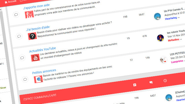 Les rubriques du forum Youtube Entraide Vidéastes